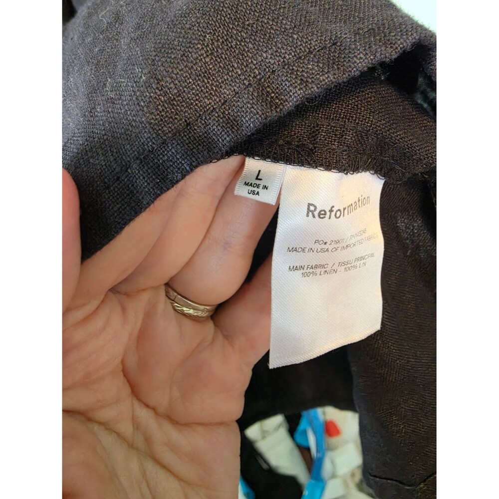Reformation Channa 100% Linen Puff Sleeve Babydoll Mini Dress Black Size Large - Picture 8 of 8